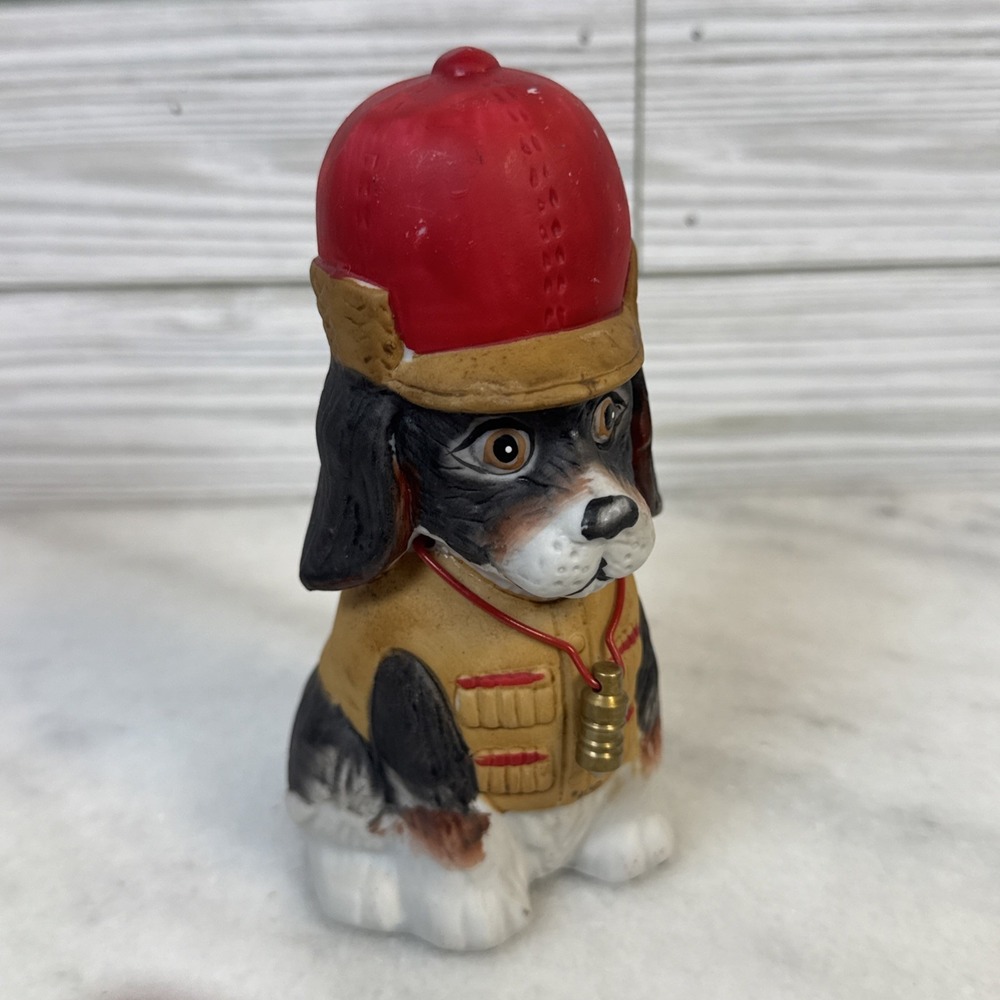 Vintage Jasco Hunting Dog Bank Figurine Red Hat Spaniel Stopper Missing